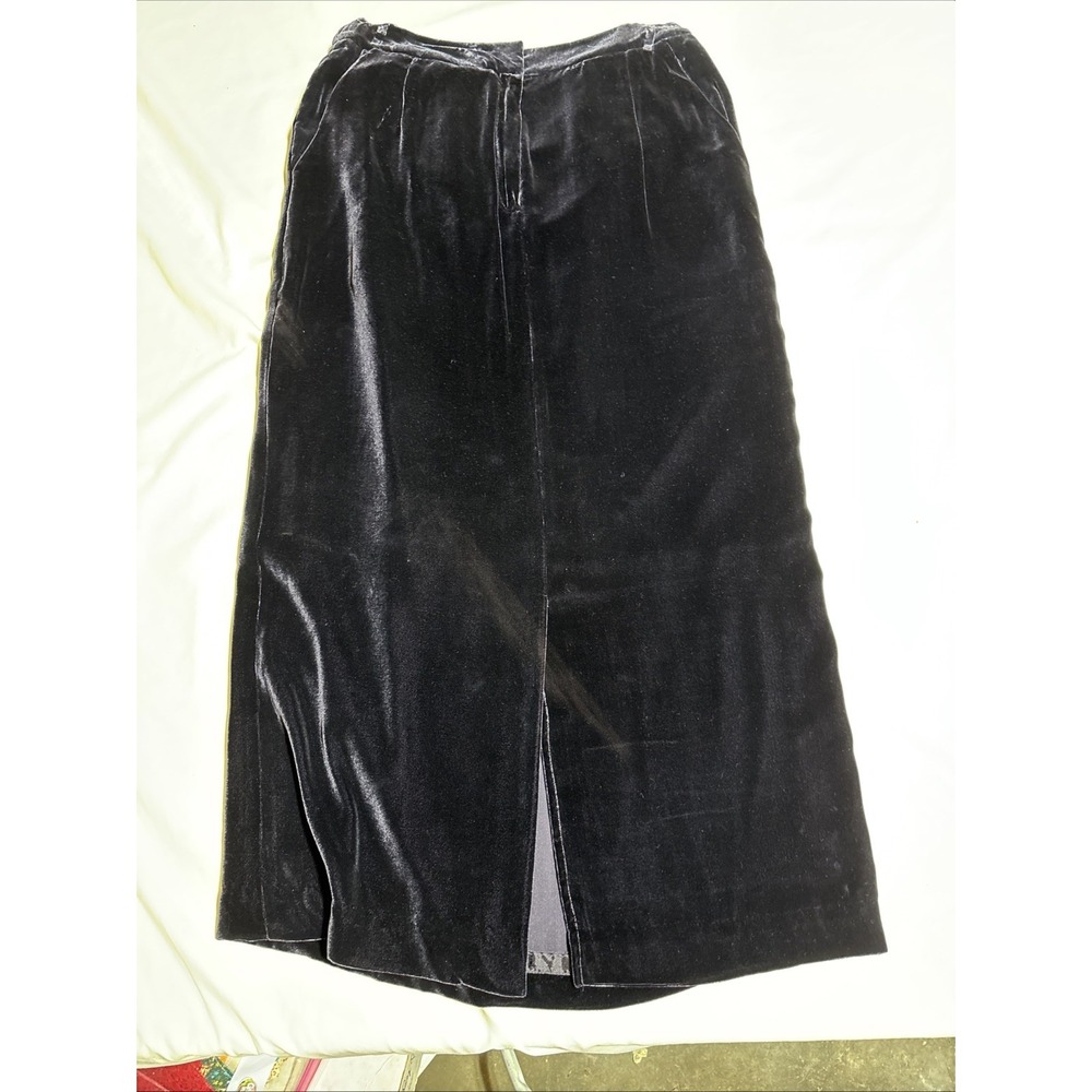 Willi Smith Women's‎ Sz 12 Navy Velvet A-Line Maxi Skirt Black tie Christmas